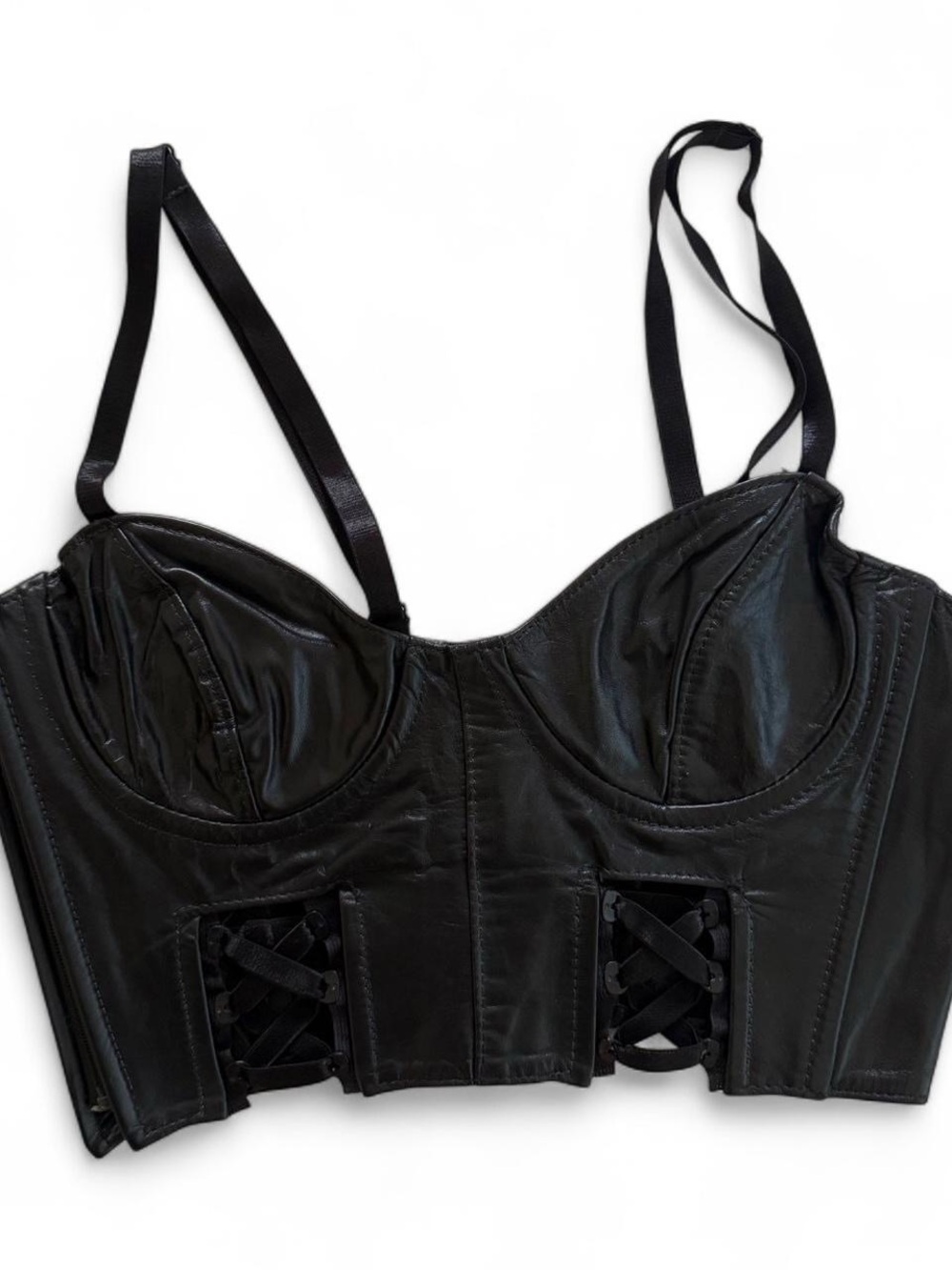 Vintage Black Leather Corset Crop Bralette/Top